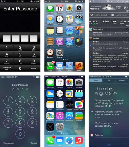 iOS 7 versus  iOS 6 - Les écrans d'accueils